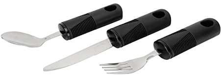 Adaptador de Cubiertos Ergonómico Utensilios de Ayuda para Comer Tenedor Cuchara Mango Ponderado de Acero Inoxidable Antideslizante para Ancianos, Utensilios Adaptativos