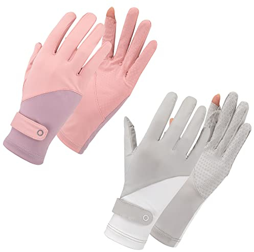 Newellsail Guanti da ciclismo da donna, con protezione UV, touch screen, antiscivolo, estivi, sottili, per la guida, il golf, la pesca (2 paia)