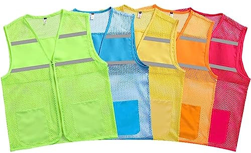 ZUMAHA Sicherheitsweste vorne und hinten, reflektierende Streifen, Netz-Reflektorweste mit Taschen, Reißverschluss für freiwillige Bauarbeiter