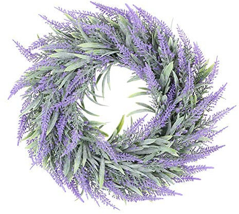 Lwuey Lavendelkranz Künstlich, Außen Durchmesser 40cm Lavendel Kränze Dekorative Eukalyptus Türkranz Dekokranz Haustür Wandkranz Ganzjährig Frühling Klassischer Wand Fenster Deko Hochzeit Weihnachten