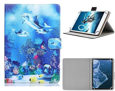 elfofle Universal Hülle für Freeski/Tuohaitime/HotLight tablet 10 Inch/SGIN/TPZ/Fullant/Lville/Mouikei, PU Leder Schutzhülle (Delfine)