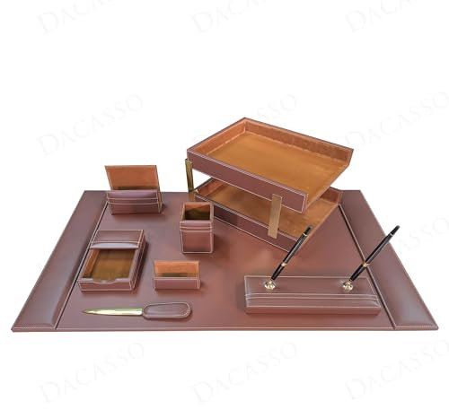 Dacasso Rustikales braunes Leder-Schreibtisch-Set, 10-teilig, Schreibunterlage und Schreibtischunterlage, Organisations-Essentials – Executive Decor und Oberflächenschutz