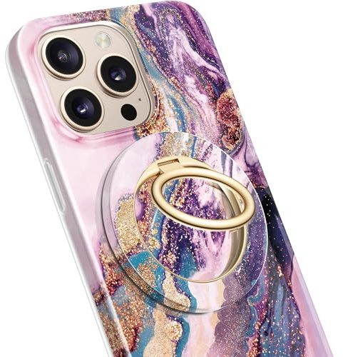 GVIEWIN Magnetic Marble Phone Ring Holder with Adjustable Stand Finger Grip | Compatible with MagSafe,for iPhone 17 Pro Max/16/15/14/13/12 Series&Galaxy S26/S25/S24 Ultra and Other Phones,Dreamland River