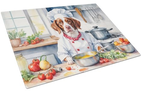 Caroline's Treasures DAC6221LCB Brittany Spaniel The Chef Glass Cutting Board Decorative Tempered Glass Kitchen Cutting and Serving Board Large Size Chopping Board