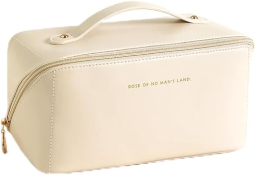 PU-Leder Schminktasche, Tragbare Reise Make Up Tasche, Groß Kapazität Kosmetiktasche Damen Mäppchen,Reise Kosmetiktasche, Kulturtasche mit Transparente Trenner und Griff