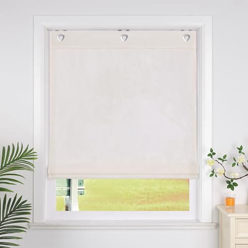 SCHOAL Raffrollo mit Ösen Einfarbige Vorhänge Wohnzimmer Gardine Blickdicht Raffgardine Fenster Rollo 1 Stück BxH 120x140cm Beige
