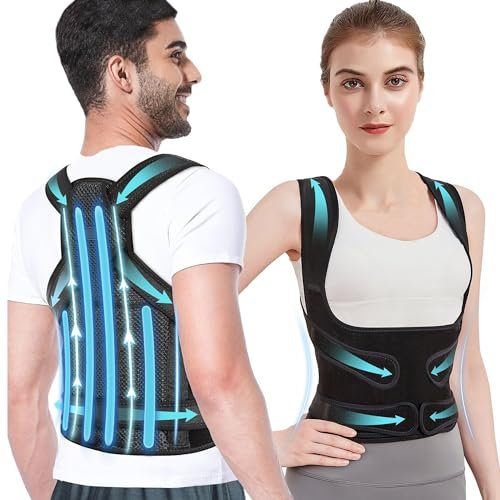 Rücken Geradehalter, Haltungskorrektur Rücken Damen Herren, Skoliose und Rundrücken Korrektur Bietet Form für Nacken Schultern Zurück, Einstellbare volle Rückenlehne für Frauen und Männer (S)