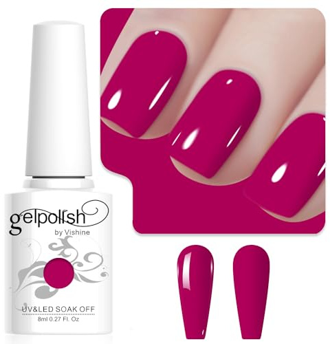 Vishine Smalto Gel Ruby Red, 8ml Colore Rosso Rubino, Alta Lucentezza, UV Soak Off per Manicure Francese, Salone DIY L255