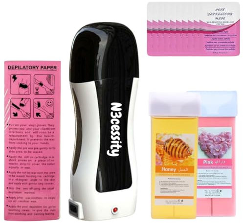 Roll-On Wax Kit with Honey & Rose Wax Cartridges - Roller Wax Warmer for Sensitive Skin - Hair Removal Kit with 100 Wax Strips & 10 Wipes