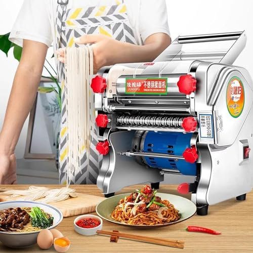 Qiang 550w/750w Macchina Automatica per Fare Pasta Tagliatelle Elettrica Macchina per Pasta Fresca Sfogliatrice in Acciaio Inox,per Casa E Ristorante con 2 Lame,Gradi Spessore Regolabili,FKM-220