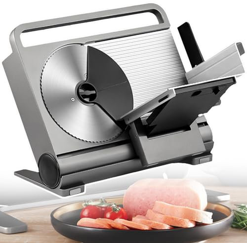 Cortadora De Carne Plegable, Cortadora De Alimentos EléCtrica 200W, Cortadora De Carne De Espesor Ajustable 1-15 Mm, Cortadora Alimentos Plegable PortáTil Con Cuchillas Acero Inoxidable,Silver