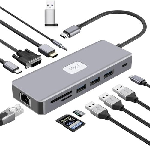 AXFEE USB C Docking Station Dual Monitor, 11 in 1 Laptop Docking Station, USB C Hub Multiport Adapter, with 4K@60HZ HDMI, 100W PD, 3 USB 3.0 Data Ports, Compatible for MacBook and Other USB C Laptops