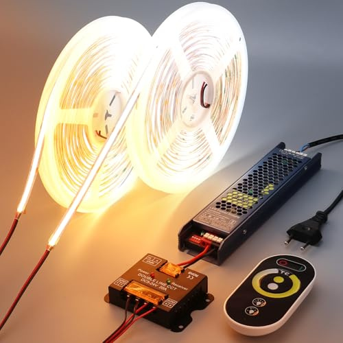 BENLUN Ruban LED COB CCT 24V 20M (10M x 2), Bande LED 2700K-6500K Blanc Réglable, Bandeau LED Dimmable Autocollante 10W/M CRI 93, Télécommande et Alimentation Incluses, pour Chambre, Cuisine