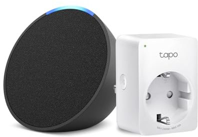 Echo Pop | Antracite + TP-Link Tapo Presa intelligente, compatibile con Alexa - Kit di base per Casa Intelligente