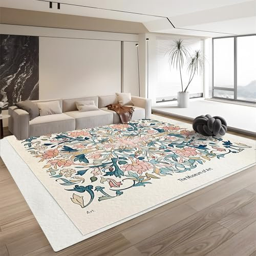QUEAWOQ Leicht zu reinigender, zotteliger weicher Teppich für Wohnzimmer, Blumenmuster, 80 cm x 150 cm, maschinenwaschbar, mit rutschfester Unterseite, für Jugendzimmer, Kinderzimmer, Oktopusfüße