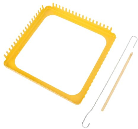 Quadratischer Webrahmen, Metall- und Bambusholzmaterial, 18-Zähne-Design, Tragbares und Praktisches Gelbes Webstuhl-Set für Webarbeiten