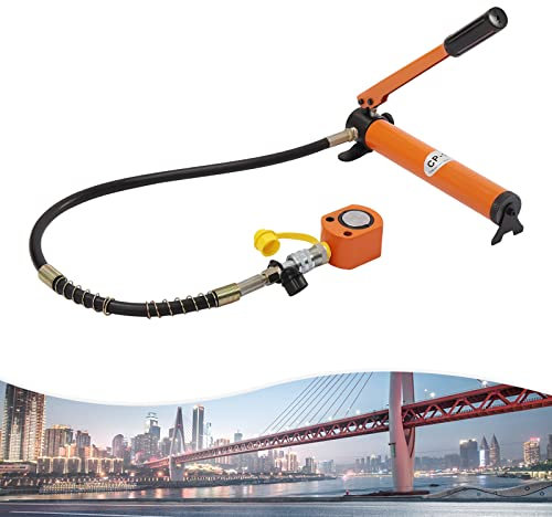 HUSPOO Martinetto idraulico a cilindro 10T, martinetto corto in acciaio a basso profilo, portatile Power Ram portatile ad effetto singolo, con pompa idraulica manuale, set di riparazione auto