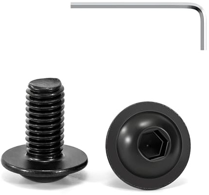 Tunejoy 20 Pièces Vis à Tête Bombée avec Bride M8 x 16 mm Noir Vis à Six Pans Creux en Acier Inoxydable A2 V2A Boulons à Tête Hexagonale avec Clé Allen Filetage Complet