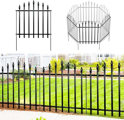 Thealyn 5-Panel Metal Garden Fence, 66cm H x 60cm W - 26″ H x 24″ W (5 Panels) Rustproof Iron Animal Barrier for Dog Proof Outdoor Landscape Border Fencing, Modern Design & Easy Installation