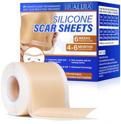 Silikon-Narbenband (1.6”x 120”Rolle-3M), Silikon-Narbenfolien, Professionell Silikonpflaster für Narben für Chirurgische Narben, Keloid, Kaiserschnitt, Bauch, Verbrennung, Akne etc.