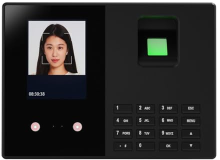 Bisofice T200 Rilevatore Presenze Dipendenti, con Scansione Facciale e impronte digitali e RFID Password, Timbratrice Presenze per Piccole Imprese, Prompt Vocale, Display da 2,8, Italiano