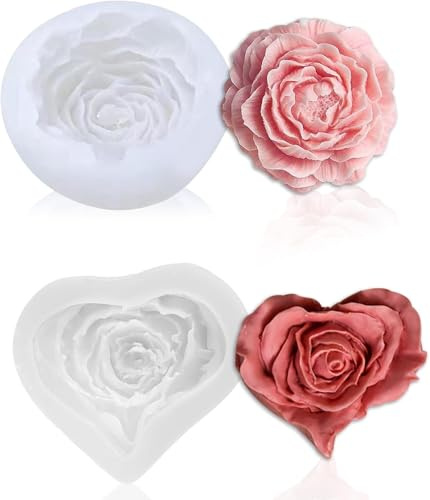 JAONLD 2 Pcs Large Flower Candle Mould, 3D Large Peony Flower Silicone Mould Rose Aromatherapy Soap Molds Chocolate Baking Molds for DIY Handmade Craft Birthday Wedding Party Decor