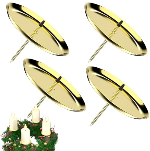 LanpoVista Adventskranz Kerzenhalter 8cm: 4 Stück Advents Kerzenständer für Stumpenkerzen | Metall Adventskerzenhalter mit Dorn | Weihnachtskranz Deko | Gold