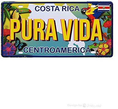 Yelacecca Vintage Costa Rica Pura Vida Car License Plate Metal Signs Tin Plaque Wall Poster For Garage Man Cave Cafe Bar Pub Beer Patio Home Decor Metal Sign Plaque Poster 8X12 Inches