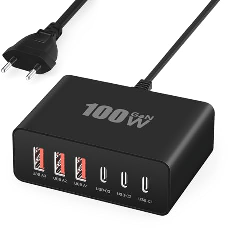 USB C Ladegerät, 100W 6-Port USBC Stecker Ladestecker USB Schnellladen mit PD und QC, Schnellladegerät Adapter USB-C Charger Netzteil für iPhone 16 15 14 Plus Pro Max 13 12 11, iPad, Samsung, Handys
