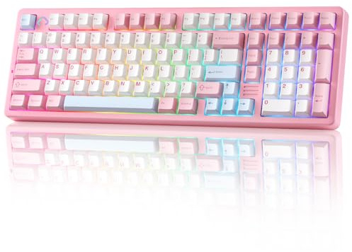 YUNZII AL98 Clavier Mecanique Gamer sans Fil, Clavier Gaming en Aluminium, BT/2.4Ghz/USB-C, RGB Rétroéclairé, QMK/Via, Hot-Swap Touches en PBT pour Win/Mac (Rose, Cocoa Cream V2 Linear Switch)