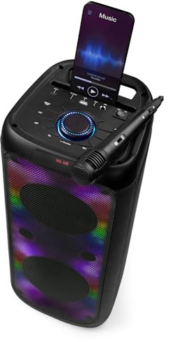 INTEMPO Blaze Wireless Speaker – 100W PMPO Bluetooth, Large Party Speaker, Events, 5 LED Light Modes, 10 Hour Playtime, 100W Output, 25m Range, Rechargeable, Includes Wired Karaoke Mic & Phone Holder