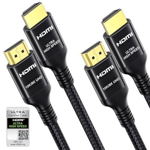 Etseinri 10K 8K 4K HDMI 2.1 Kabel 2M Zertifiziert Ultra High Speed 2 Stück | HDMI-Kabel 48 Gbit/s 4K bei 240/165/144/120/60 Hz 0.01 ms eARC VRR HDR10+ Fernseher Monitor Projektor Soundbar TV Laptop