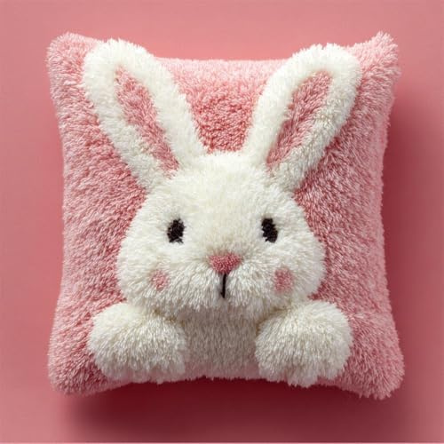 Taxpy Kit Point Noué Á Faire Coussin Broderie Debutant Diy Petit Lapin Blanc Latch Hook Kit Complet Decoration Maison Manuelle Loisir Créatif Ca. 43 X 43 Cm Embroidery