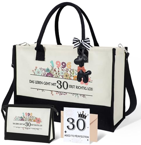 Seutgjie 30. Geburtstag Geschenk Frau 1996 Canvas-Tasche Wasserdicht | Geschenke zum 30 Geburtstag Frau Geschenkset mit Karte 30. Geburtstagsgeschenk für Mama Oma Freundin Schwester