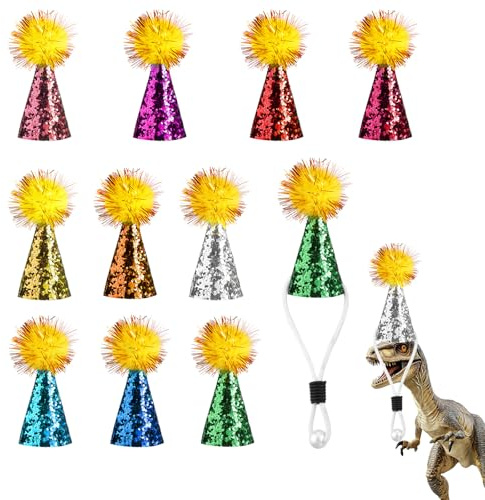 Tinoaly 10stk Mini-Partyhüte für Stofftiere, Mehrfarbige Kegelhüte mit Glitzer-Pompons und Kunstperlen Geburtstagskappen für Hunde Katzen zum Basteln Von Spielzeug Kinderparty-Dekoration Kostümzubehör
