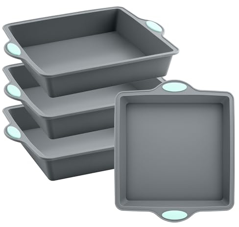 HONYUET 4 Stampi in Silicone per Dolci Rettangolari, Teglia Antiaderente per Torte, Pane e Brownie, 20 x 18 x 4 cm, Lavabile in Lavastoviglie, con Manici, Grigio