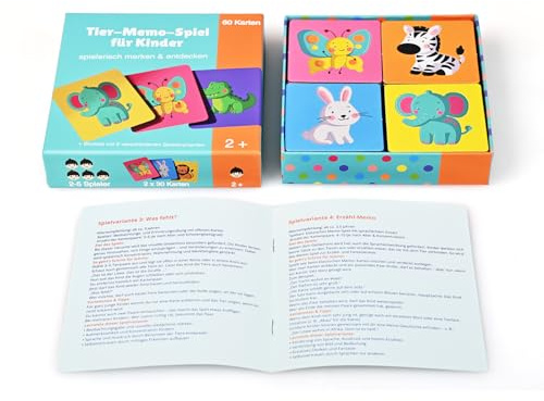 oqono Tier-Memo-Spiel für Kinder, 60 Karten mit Tierillustrationen, 30 Spielpaare, Ab 2 Jahren, Inkl. Spielanleitung mit 8 Varianten, Lernspiel zur Förderung von Gedächtnis und Konzentration