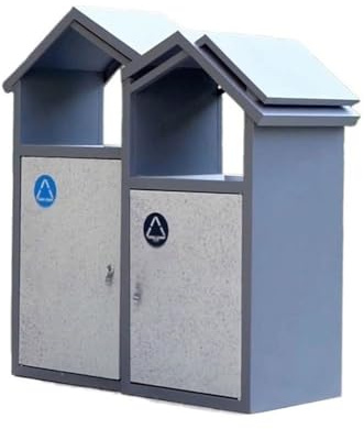 RYUQW3RE Cubo de basura para exterior con tapa Contenedor de basura exterior de acero galvanizado con diseño de tejado de imitación de mármol