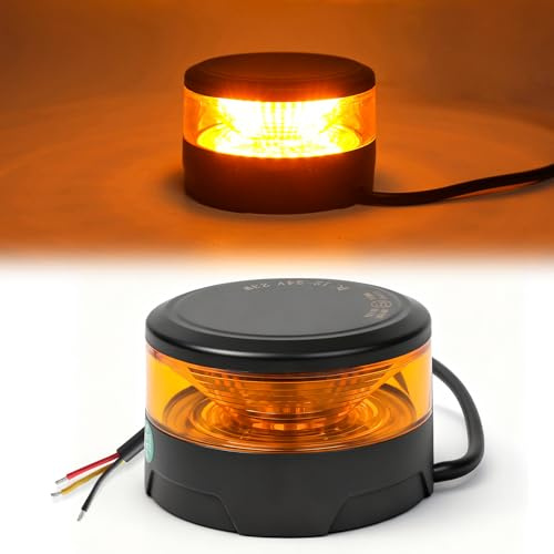 Qiping Rundumleuchte LED Gelb Warnleuchte, 12V/24V Blinkleuchte mit 7 Modi Rotating Flash Beacon,18 LED Rundumleuchte für Gabelstapler Traktor Golfwagen ECE R65 R10 E9