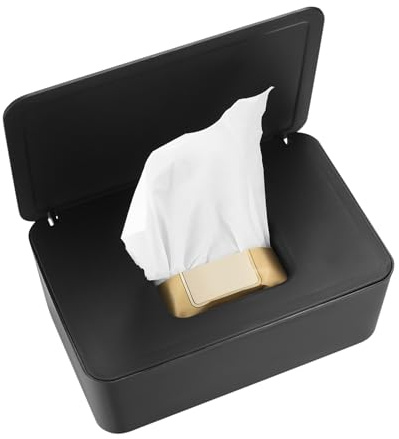 XxinXrong Wet Wipes Dispenser, Wet Wipes Dispenser Bracket, Wet Wipes Container Box Refillable, Wet Wipes Storage Box for Home Office Kitchen Bathroom to Keep Wipes Fresh and Clean (1pcs-Black)