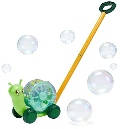 Snail Bubble Lawn Mower for Toddlers，Light-Up 3D Push Bubble MachineAutomatic Bubble Blower with 118ML Bubble Solution, Outdoor/Indoor Toy for Parties, Summer Toy, Easter, Birthday Gift (Green)