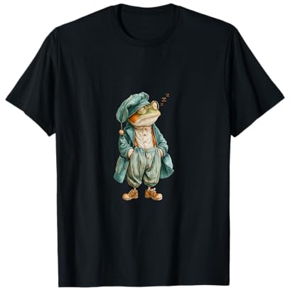 Rana dormilona en Pijama, Gafas, Gorro de Noche Estilo Vintage Camiseta