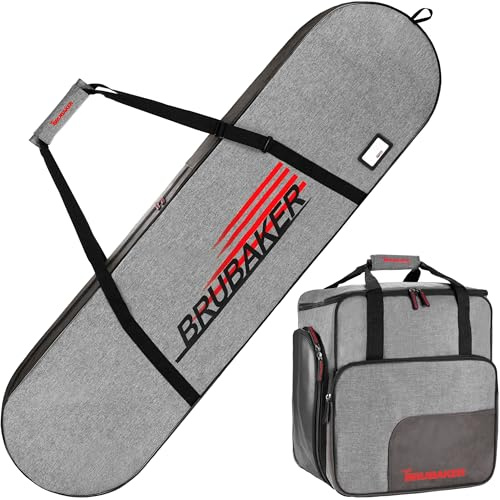 BRUBAKER Set Combinado de Bolsas para Snowboard - Velocity Performance - Funda para Tabla de 170 cm con Saco para Botas - Snowboard y Saco para Botas con Compartimento para Casco - Negro y Gris