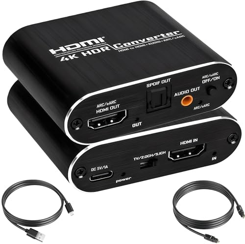 HDMI ARC Audio Extractor Converter 4K 60Hz & eARC Converter Support HDMI to Optical SPDIF + 3.5mm AUX Jack Stereo Audio Adapter Splitter with HDCP2.2 Digital PCM DTS 5.1CH Stereo for Laptop Consoles