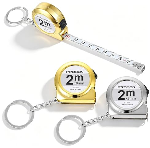 2 Stück MaßBand 2m, Einziehbares MaßBand Nähen mit Schlüsselanhänger Klarer Skala Metall Measuring Tape für Zuhause, Büro, Heimwerkerprojekte (Gold, Silber)