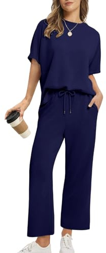 Rayson Tuta Estiva Donna Sportiva con Scollo Rotondo e Ampie Tasche Completo Tuta Donna T-Shirt & Pantaloni Casual per Jogging, Training, Casa, Working