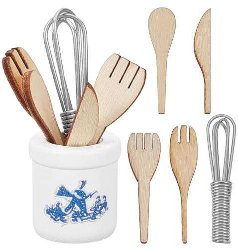 HOBBIESAY 2 Sets 1:12 Miniatur Küchenutensilien Dekoaccessoires Puppenhaus Mini Schneebesen Schüssel Set Geschirr Besteck Modellandschaft Feengarten Deko DIY Basteln Geschenk