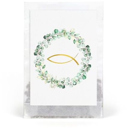 Logbuch-Verlag 10 bolsas de semillas de eucalipto y pescado, diseño de comunión, confirmación, confirmación, regalo sostenible, mezcla de semillas de abejas, 9,3 x 6,3 cm