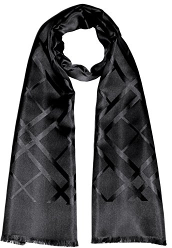 Lorenzo Cana Herrenschal aus 100% Seide schwarz black aufwändig jacquardgewebt Damast Seidenschal Seidentuch Tuch 25 cm x 160 cm