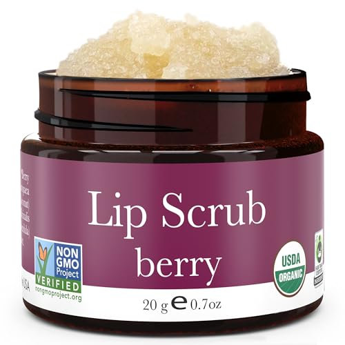 Beauty By Earth Exfoliante labial, Berry Flavor - orgánicos exfoliantes de azúcar friega, Exfoliante para los labios agrietados secos, Hombres y mujeres (1 contenedor)
